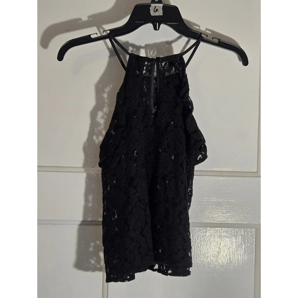 HM Coachella Official Collection Black Lace Halter Top High Neck Floral Size 2 - Picture 4 of 5